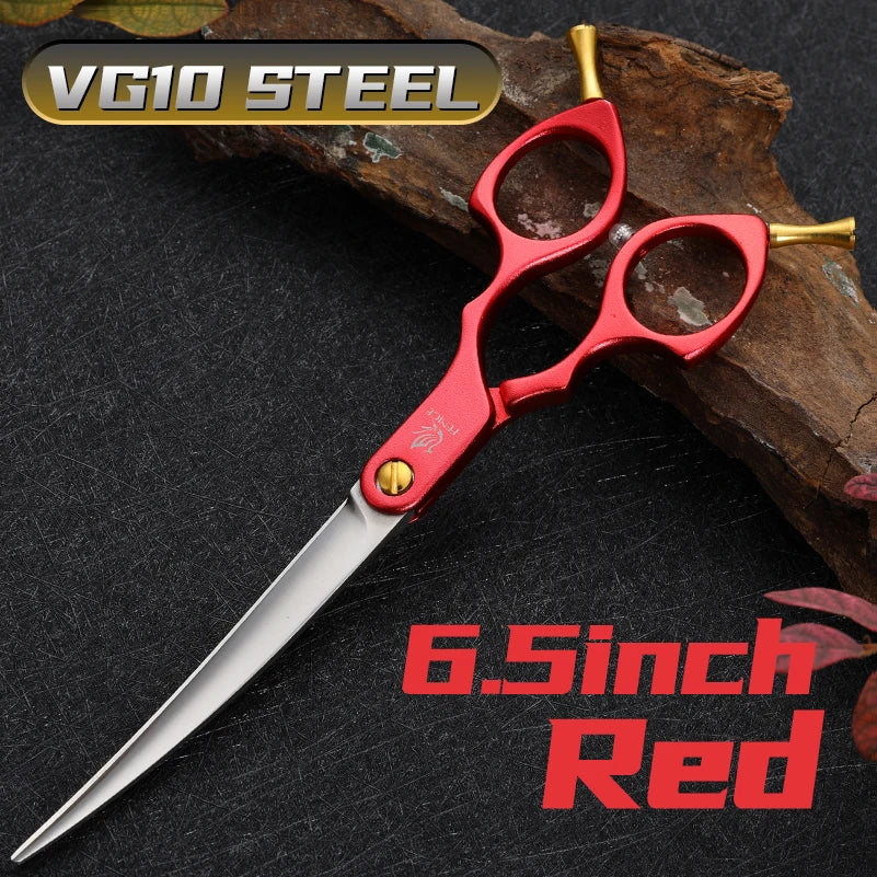 Fenice Professional JP440C&VG10 Colorful 6.0 6.5 Inch Curved Grooming Scissors Pet Scissor for Dogs Cats