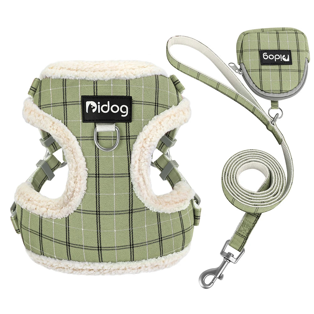 Breathable Dog Harness Leash Bag Set Winter Warm Dog Fur Harnesses Vest Pet Walking Rope With Garbage Bag for Small Medium Dogs