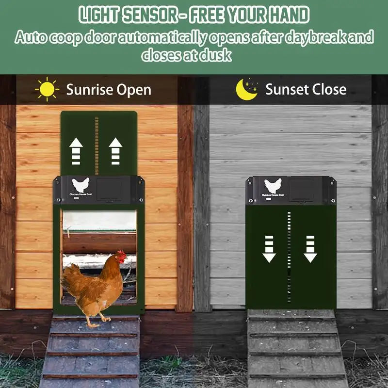 Automatic Chicken Coop Door Chicken House Door Light Sensor Farm Chicken Opener Pets Duck Cage Door Supplies Battery Powered
