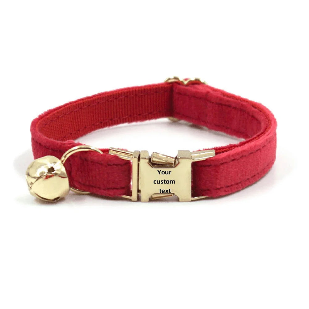 Personalized Velvet Cat Collar Custom Engraved Pet Name Collar For Cats Cat Supplies Cat Collar Belt With Bell Pets Accessories