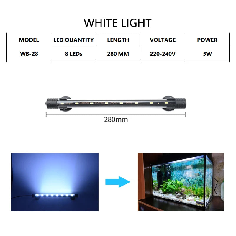 Aquarium Light LED Waterproof Fish Tank Light Underwater Fish Lamp Aquariums Decor Lighting Plant Lamp 18-58CM 220-240V 5730chip