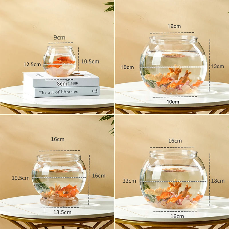 Transparent Round Ornamental Fish Tank Portable Goldfish Small Fish Bowl Pet Plastic Lightweight Desk Aquarium Bowl Home Decor