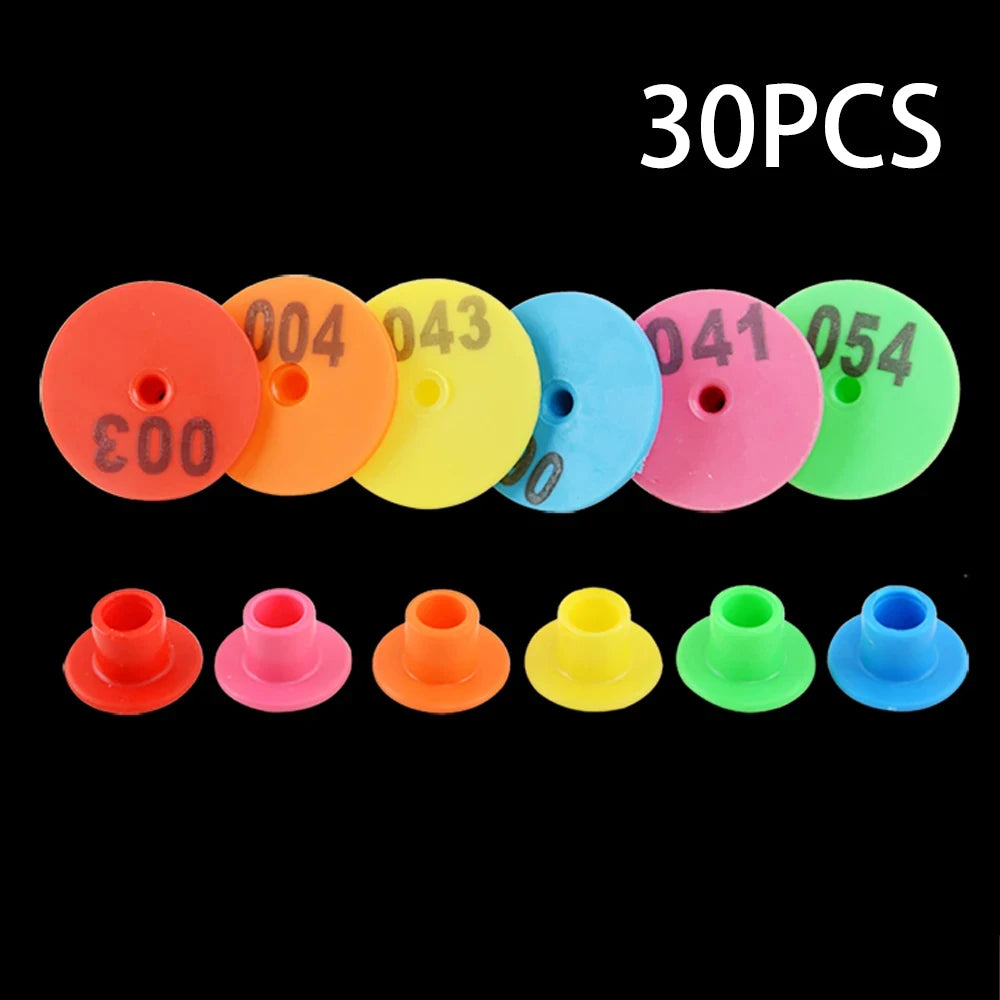 6 Colors 30PCS Sheep Rabbit Goat Pig Ear Tag With The Word Ear Laser Typing Copper Head Earrings Farm Animal Identification Card