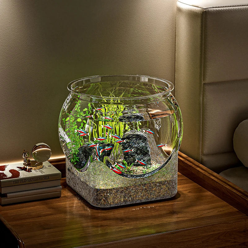Fish Tank Aquarium Transparent Round Ornamental Portable Goldfish FishBowl Plastic Lightweight Aquarium for Fish Home Desk Decor