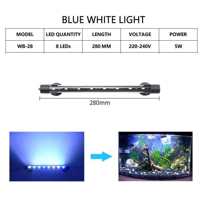 Aquarium Light LED Waterproof Fish Tank Light Underwater Fish Lamp Aquariums Decor Lighting Plant Lamp 18-58CM 220-240V 5730chip
