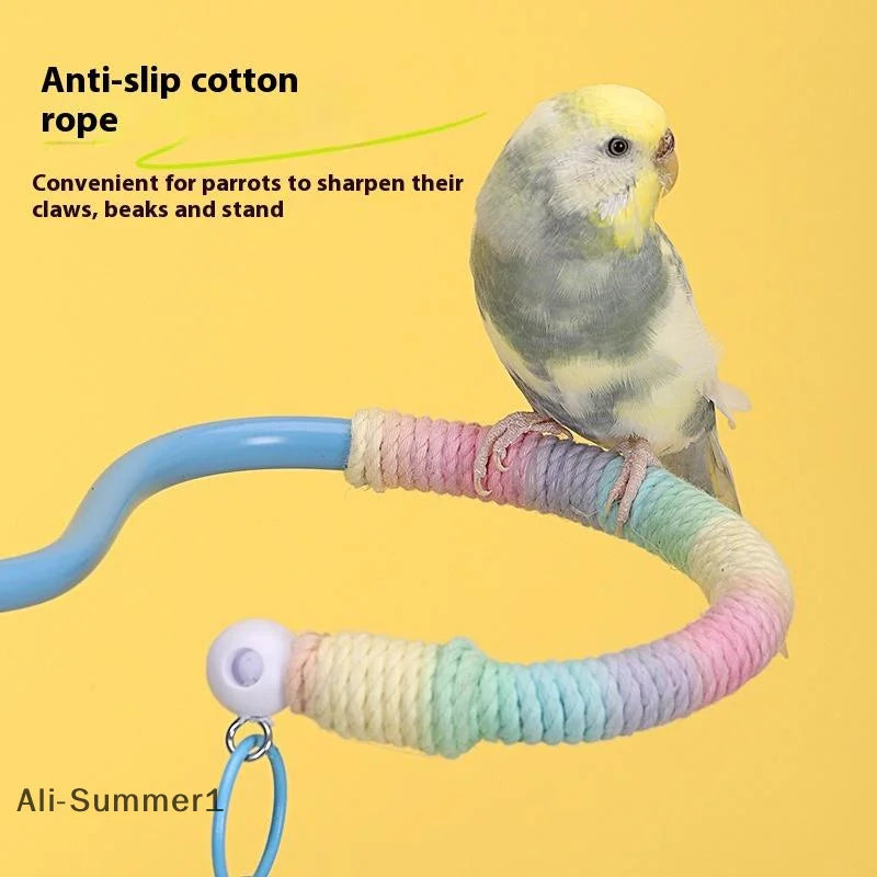 【E】Bird Perch Stand Bird Training Portable Tabletop Platform Parrot Lovebirds Indoor Budgies Bending Stand Cage Accessories