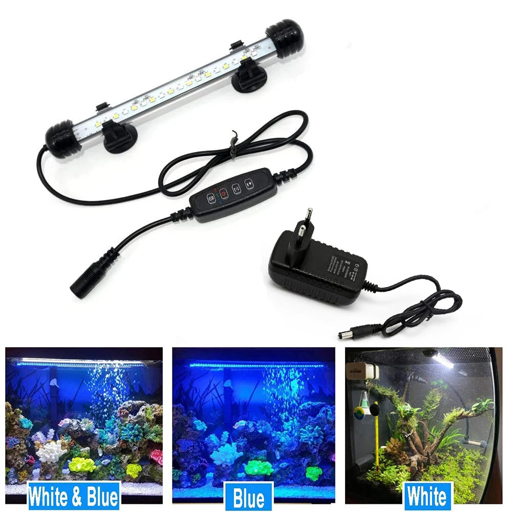 18-48CM LED Aquarium Lights Waterproof Fish Tank Light Dimmable Submersible Lamp with Timer Auto On/Off Underwater Decor 3 Modes