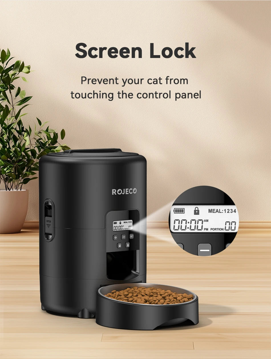 ROJECO 2L Automatic Pet Feeder Smart Cat Food Kibble Dispenser Button Version Smart Control Auto Dog Feeder For Cat Dog Supplies