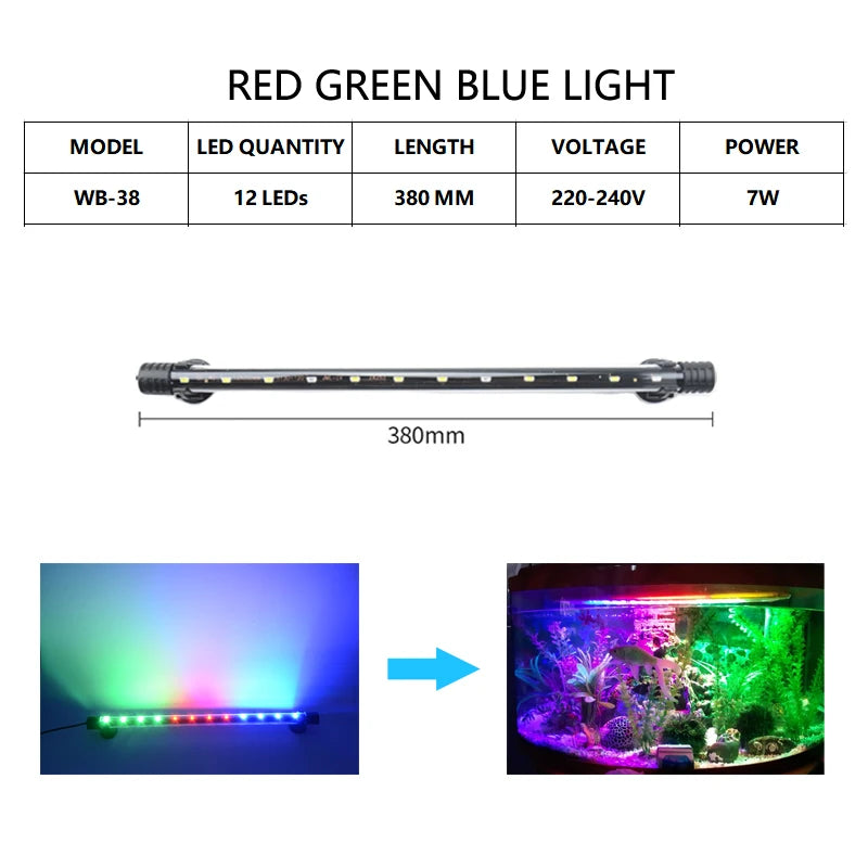 Aquarium Light LED Waterproof Fish Tank Light Underwater Fish Lamp Aquariums Decor Lighting Plant Lamp 18-58CM 220-240V 5730chip