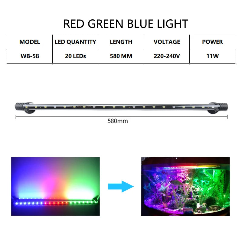 Aquarium Light LED Waterproof Fish Tank Light Underwater Fish Lamp Aquariums Decor Lighting Plant Lamp 18-58CM 220-240V 5730chip