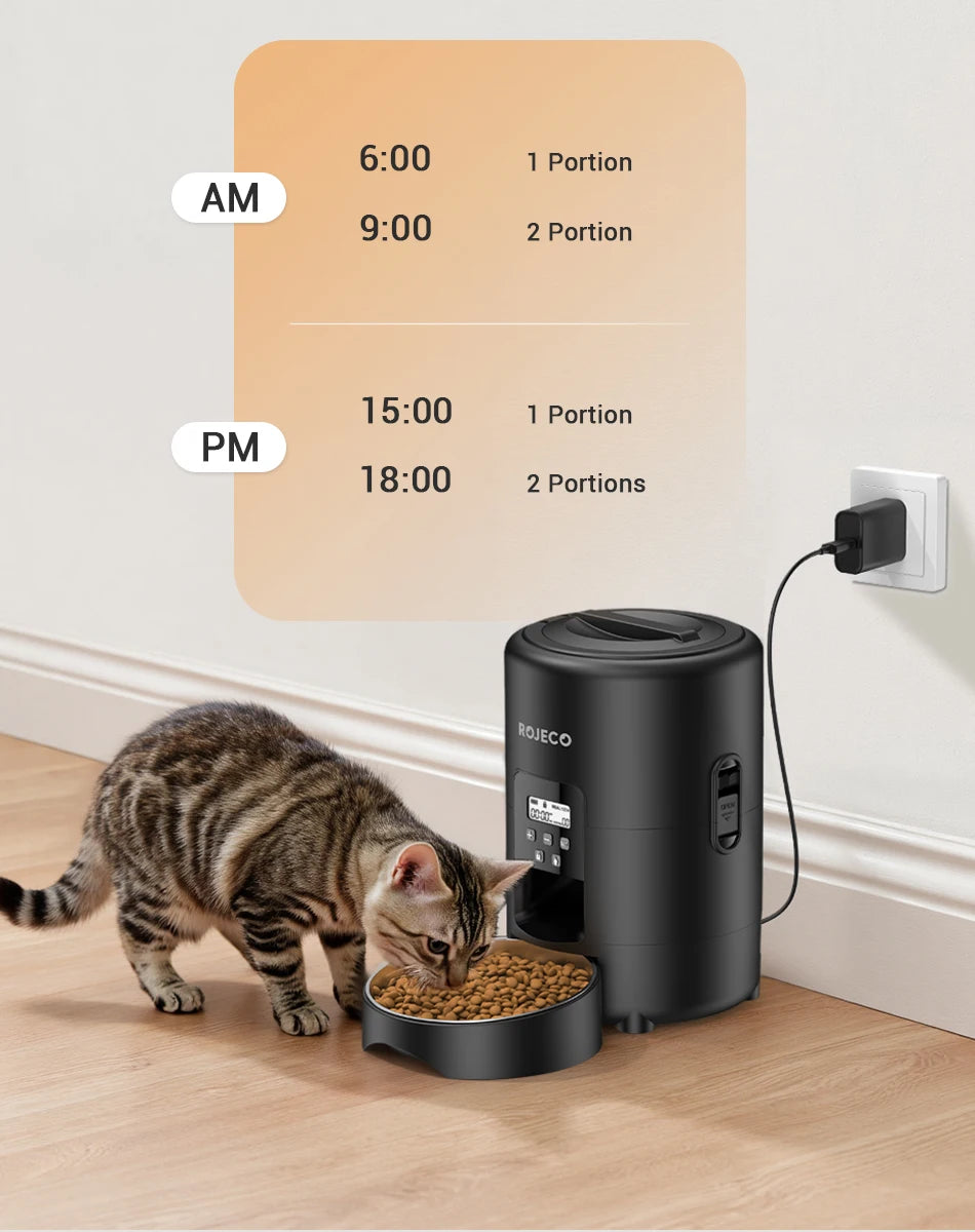 ROJECO 2L Automatic Pet Feeder Smart Cat Food Kibble Dispenser Button Version Smart Control Auto Dog Feeder For Cat Dog Supplies