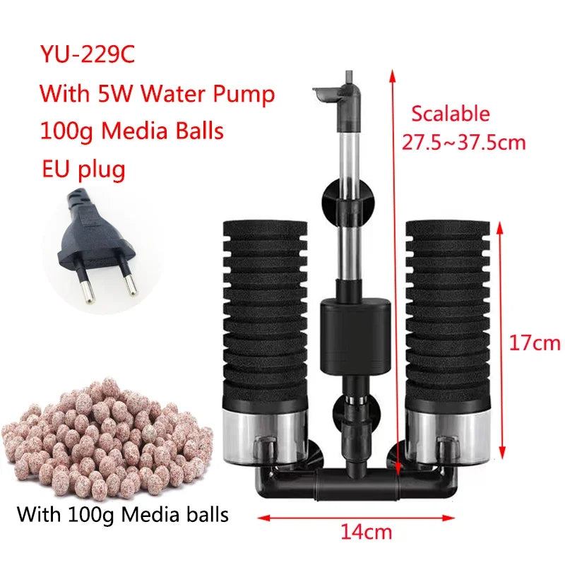 Black Aquarium Filter With Pump For Fish Tank Air Pump Skimmer Biochemical Sponge Filter Aquarium Bio Filters Filtro Aquario