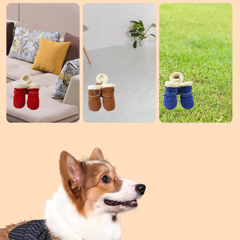 4pcs Winter Dog Shoes Waterproof Shoes For Medium Dogs Winter Boots For Small Dogs Warm Chihuahua Teeth Puppy Socks Yorkshire