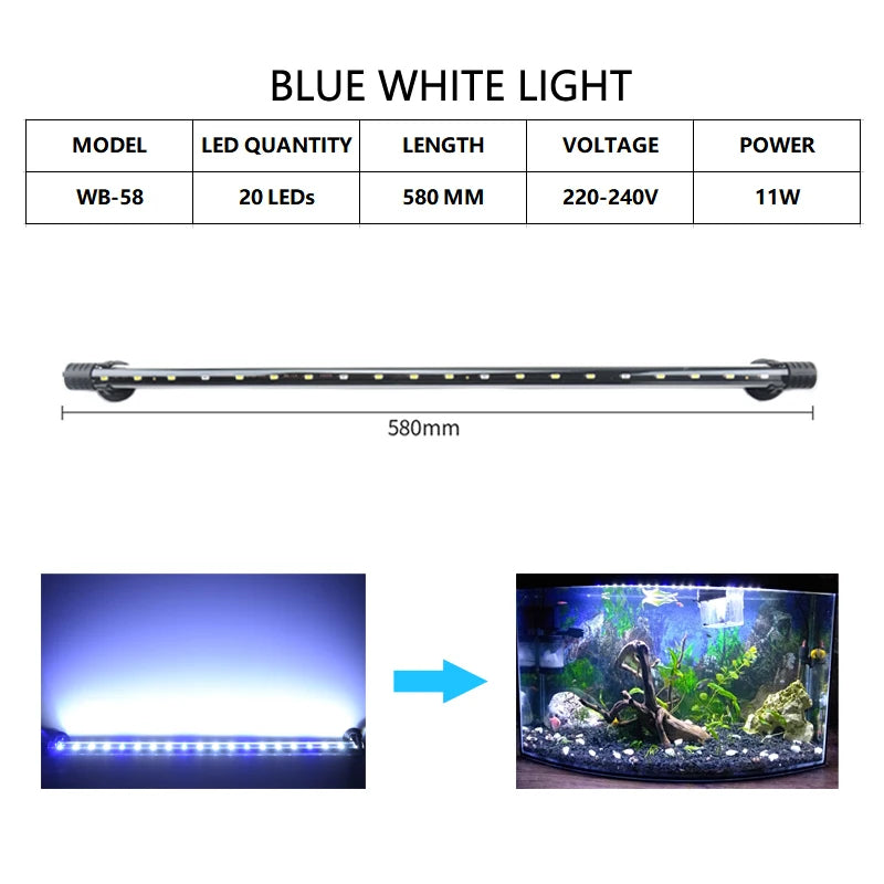 Aquarium Light LED Waterproof Fish Tank Light Underwater Fish Lamp Aquariums Decor Lighting Plant Lamp 18-58CM 220-240V 5730chip
