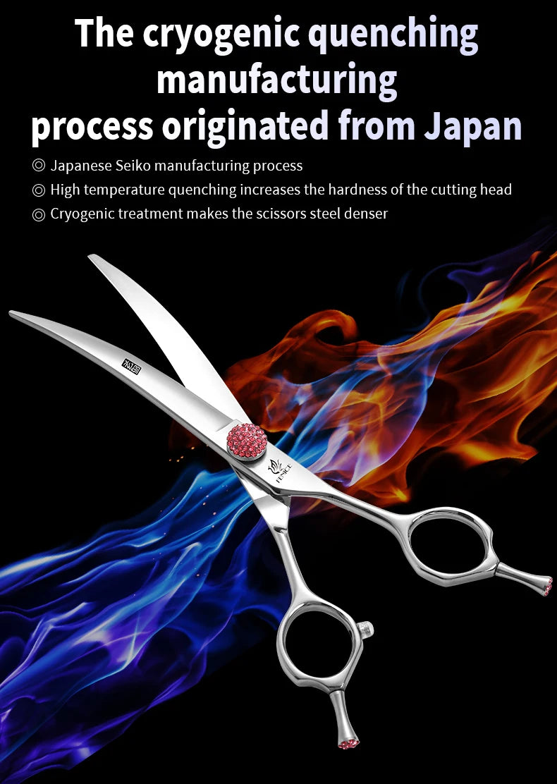 Fenice 6.5/7.0 inch High-end JP440C Alloy Steel Diamond Screw Grooming for Dogs Scissors Shears Kit for Dog Groomers