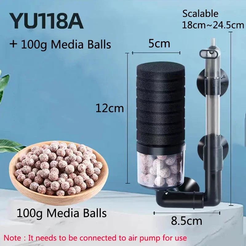 Black Aquarium Filter With Pump For Fish Tank Air Pump Skimmer Biochemical Sponge Filter Aquarium Bio Filters Filtro Aquario