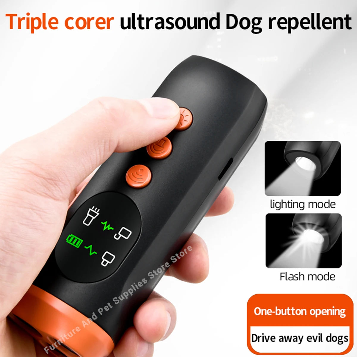 New portable outdoor dog repellent, high-power intelligent cat repellent, anti barking ultrasonic dog repellent with flashlight
