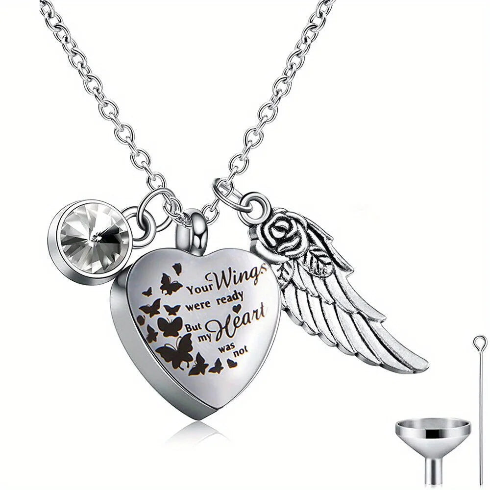 Angel Heart Wings Ashes Keepsake Cremation Memorial Urn Necklace For Gift