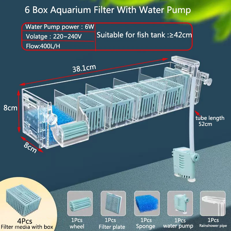 New Fish Tank Waterfall Filter Box Wall Mounted Built-in Silent Circulating Water Purifier For Aquarium Tank Box With Water Pump