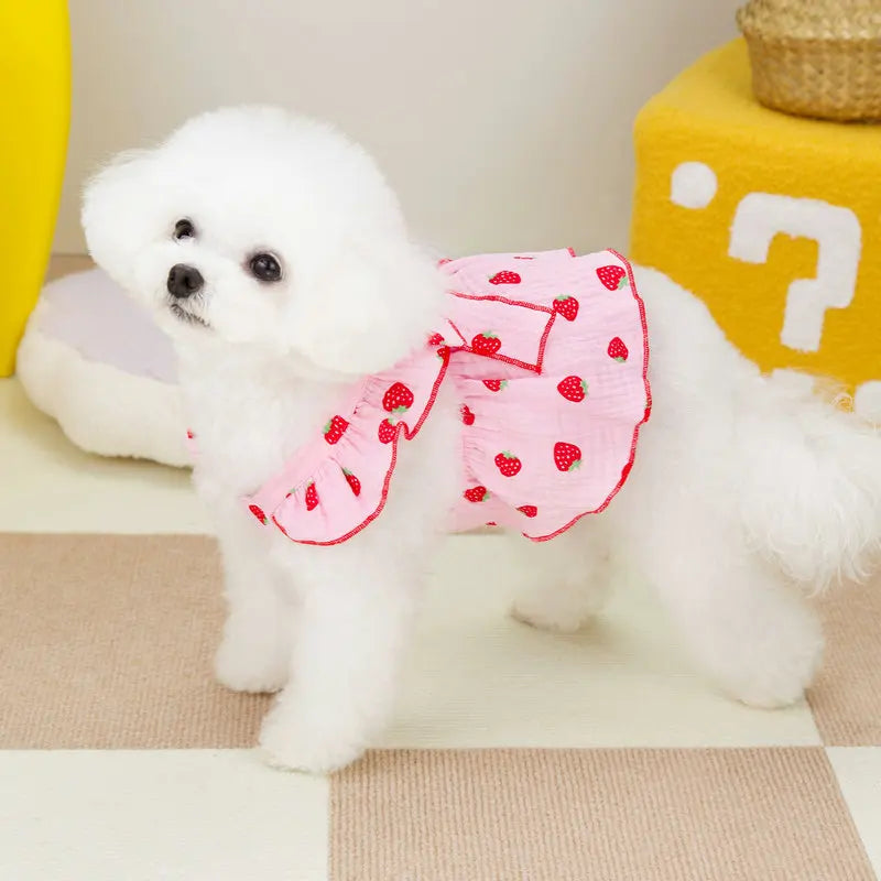 Dog Strawberry Dress Puppy Summer Clothes Luxury Dog Skirt Pet Dog Apparel Bow Dog Suspenders Chihuahua Bichon Girls Dog Costume