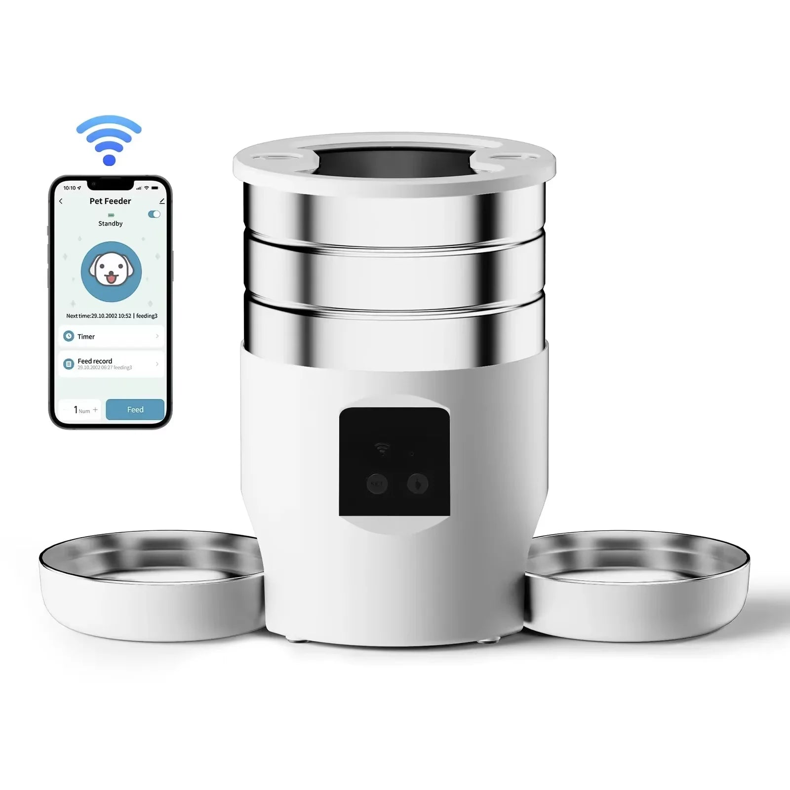 4.5L Automatic Cat Feeder With WiFi Button Smart Pet Cat/Dogs Food Dispenser Two Stainless Steel Bowls Feeder Pet Supplies