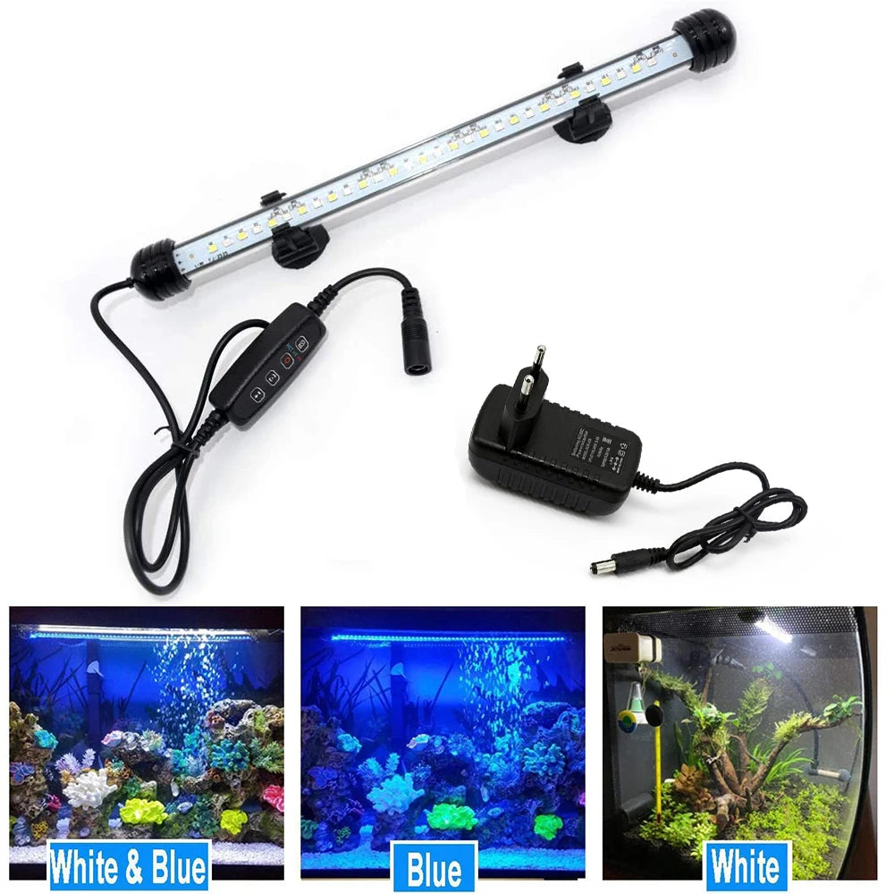 18-48CM LED Aquarium Lights Waterproof Fish Tank Light Dimmable Submersible Lamp with Timer Auto On/Off Underwater Decor 3 Modes