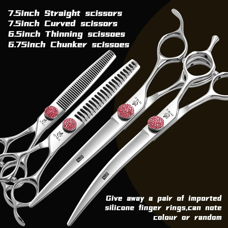 Fenice 6.5/7.0 inch High-end JP440C Alloy Steel Diamond Screw Grooming for Dogs Scissors Shears Kit for Dog Groomers