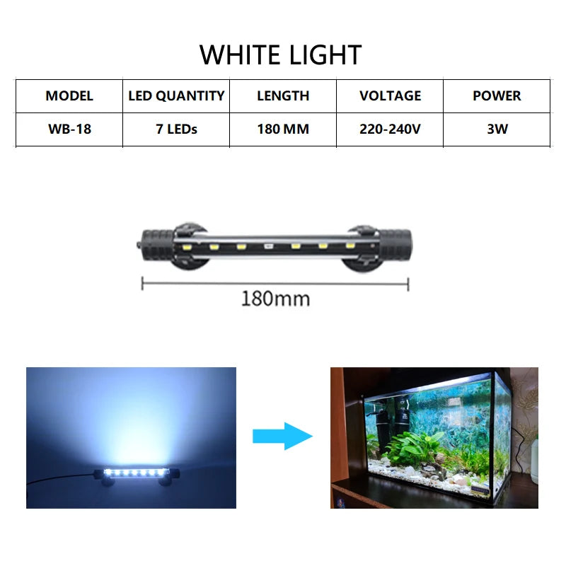 Aquarium Light LED Waterproof Fish Tank Light Underwater Fish Lamp Aquariums Decor Lighting Plant Lamp 18-58CM 220-240V 5730chip