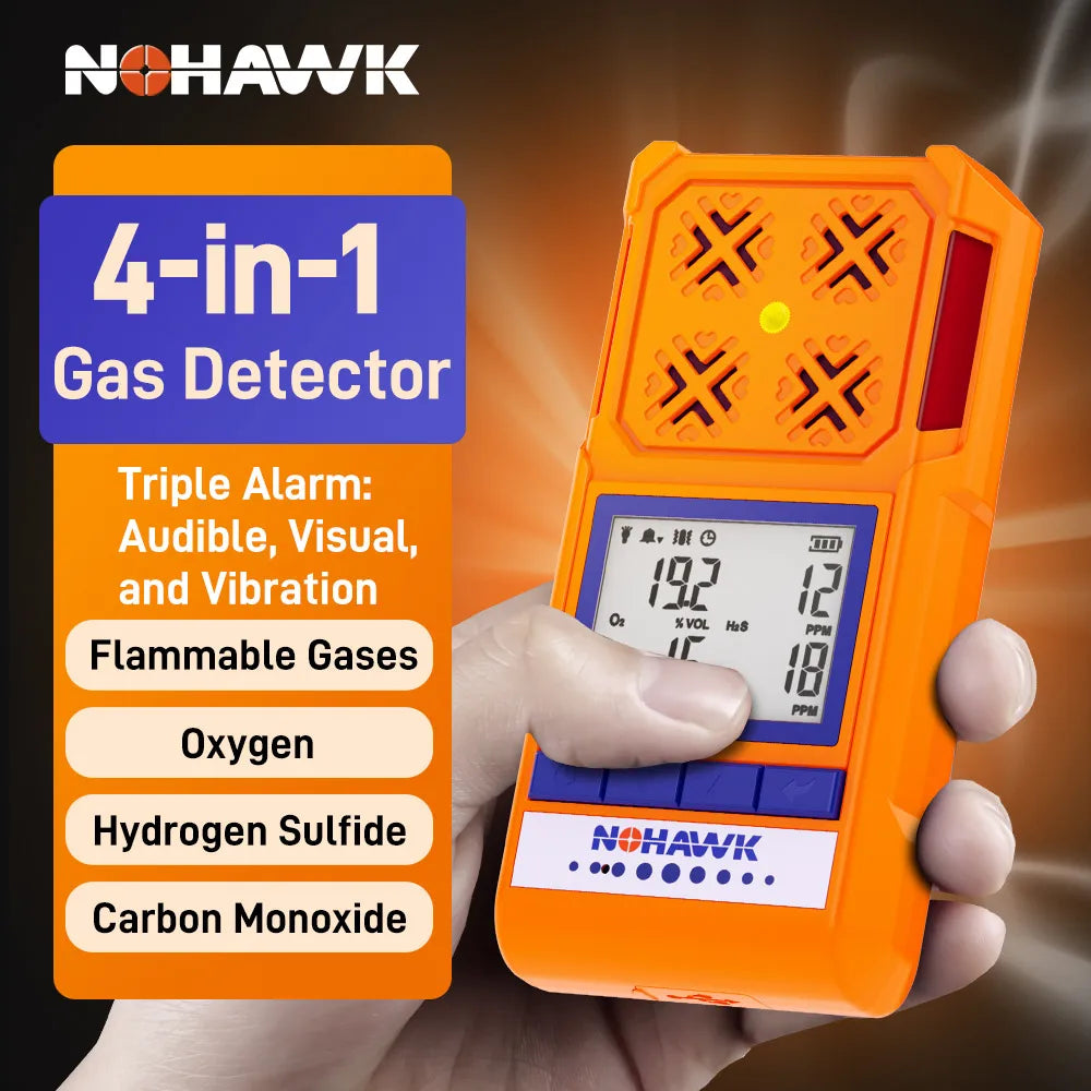NOHAWK 4-in-1 Portable Gas Detector Combustible Natural Leak Alarm with Sound Screen Vibration for Home or Factory Safety