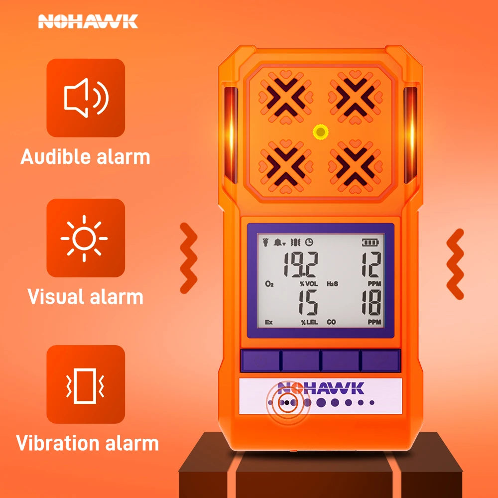 NOHAWK 4-in-1 Portable Gas Detector Combustible Natural Leak Alarm with Sound Screen Vibration for Home or Factory Safety