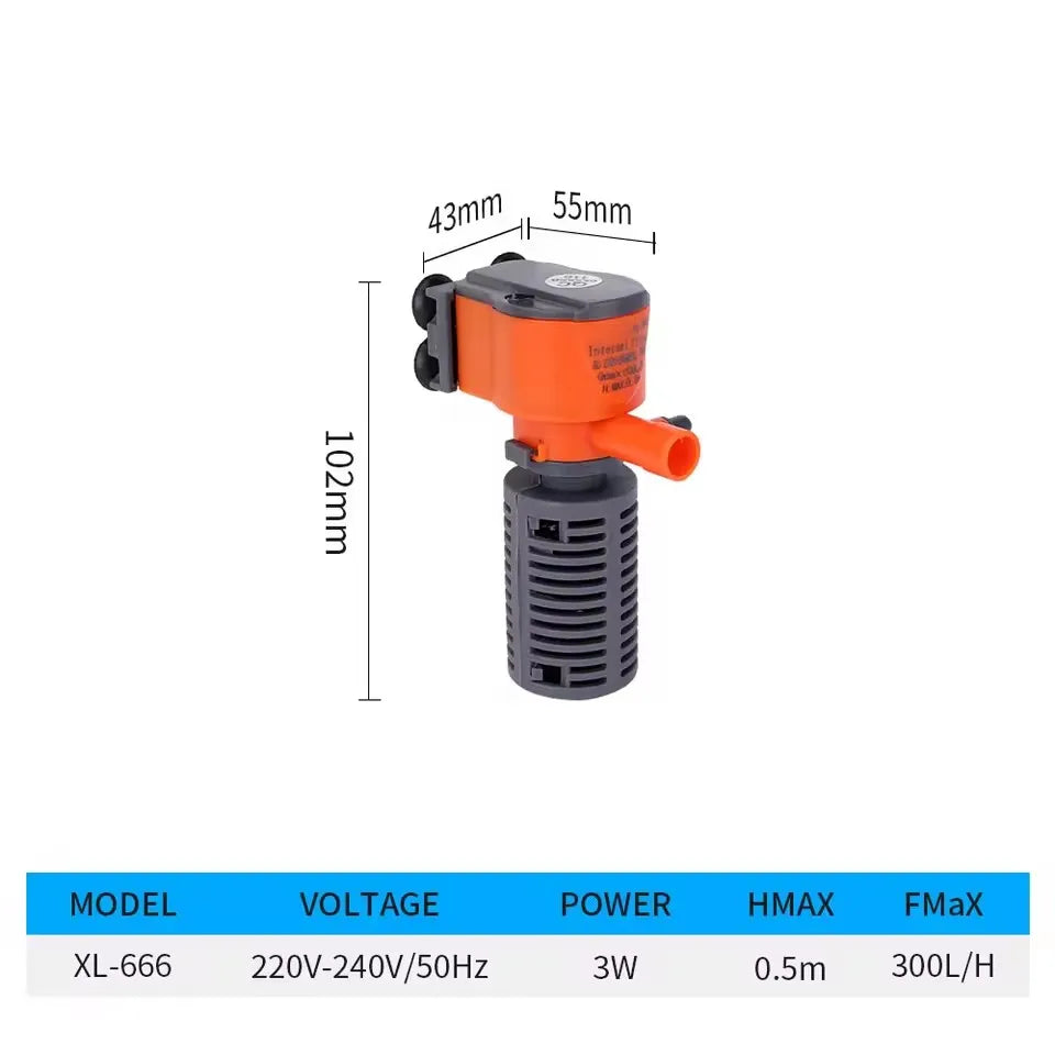 3-in-1 Fish Tank Filter Aquarium Submersible Water Pump AC220-240V Mini Filter Oxygen Air Pump for Small Aquarium Fish Tank