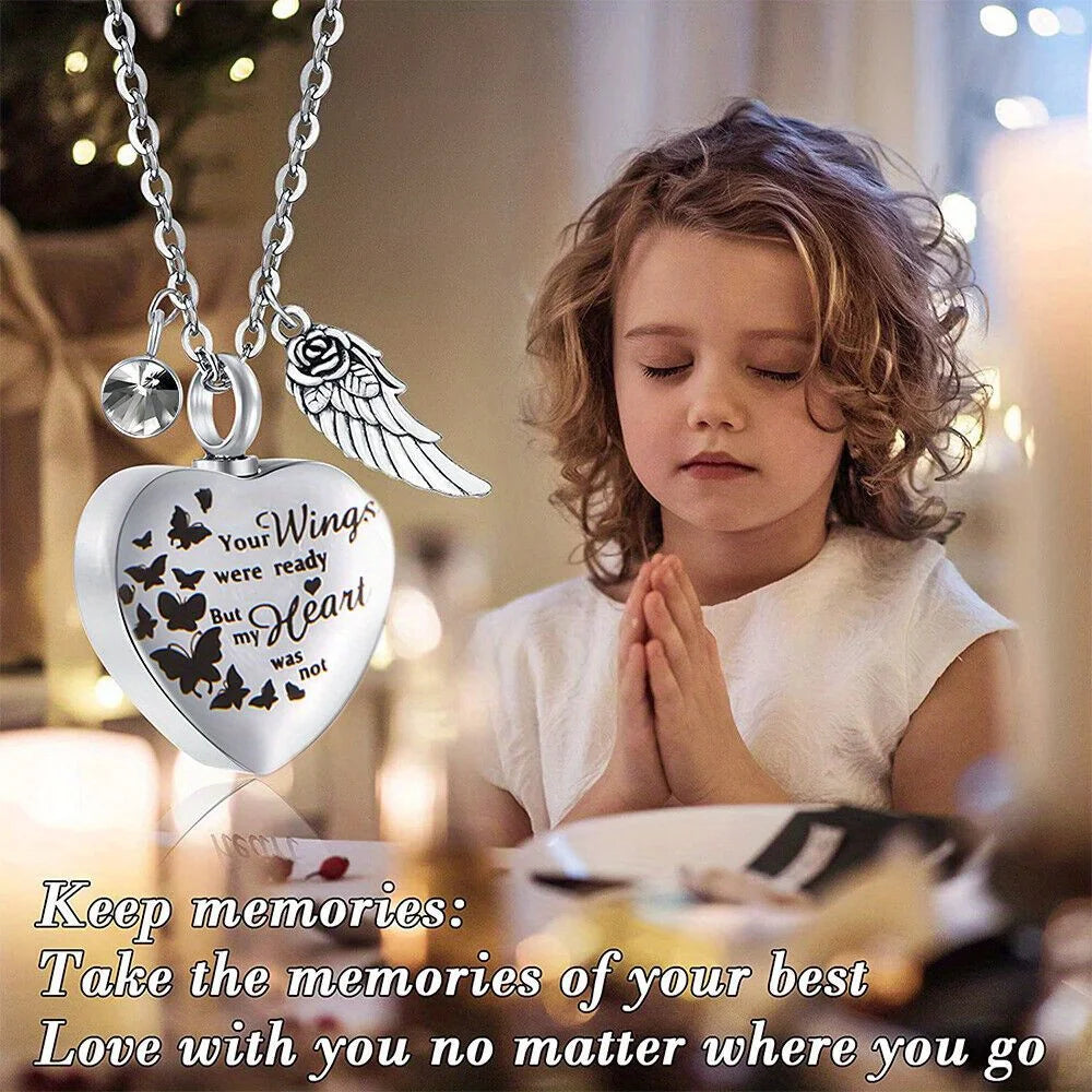 Angel Heart Wings Ashes Keepsake Cremation Memorial Urn Necklace For Gift