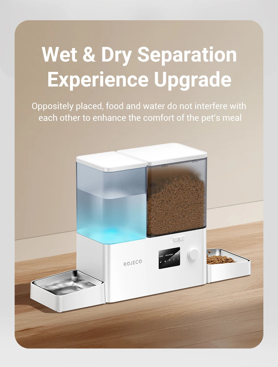 ROJECO 8.5L Automatic Pet Feeder Water Fountain WIFI APP Remote Control Smart Dog 5L Food Dispenser 3.5L Gravity Water Drinker ﻿