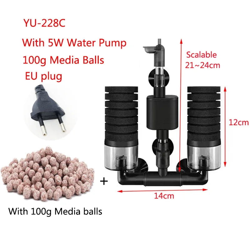 Black Aquarium Filter With Pump For Fish Tank Air Pump Skimmer Biochemical Sponge Filter Aquarium Bio Filters Filtro Aquario