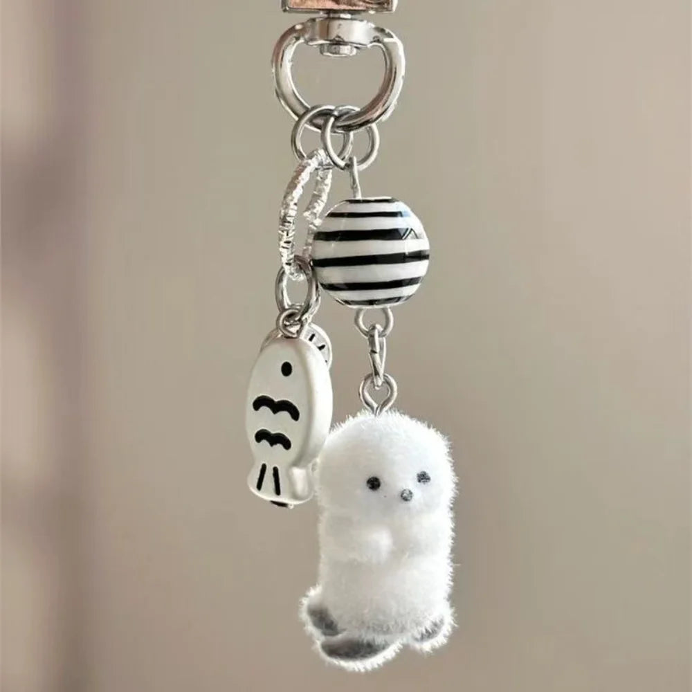 Flocking Cartoon Keychain Cute Seal Penguin Polar Bear Pendant Bag Decoration Keyring Car Key Holder Keychains Gift Fashionable