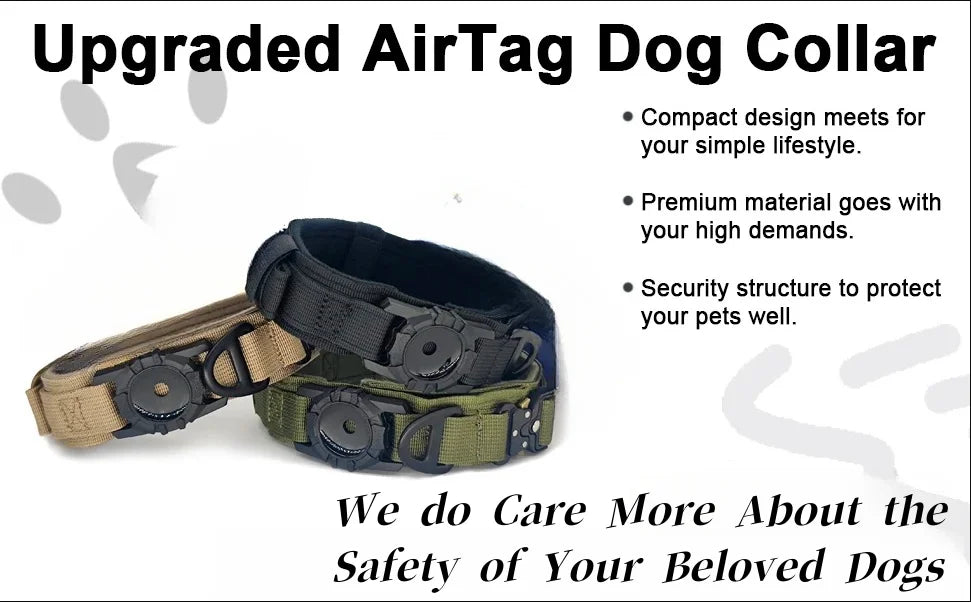 AirTag Tactical Dog Collar, with AirTag Holder and Handle Military Dog Metal Buckle Adjustable GPS Collar for Medium Large Dogs