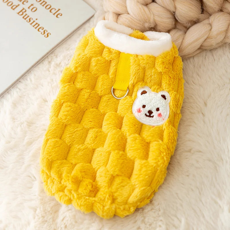 Winter Cat Dog Clothes with Buckle Sweet Bear Print Pet Plush Sweater for Small Dogs Pomeranian Chihuahua Puppy Button Jacket