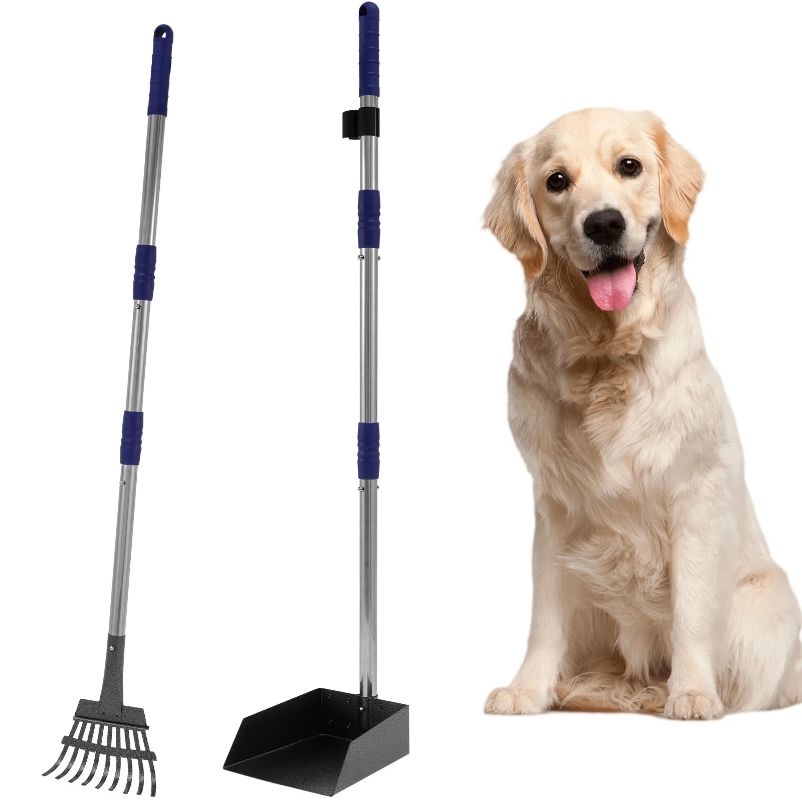 2/3Pcs Pet Pooper Scooper Set with Long Handle Multifunctional Metal Tray Rake Spade Dog Poop Picker For Pet Waste Removal
