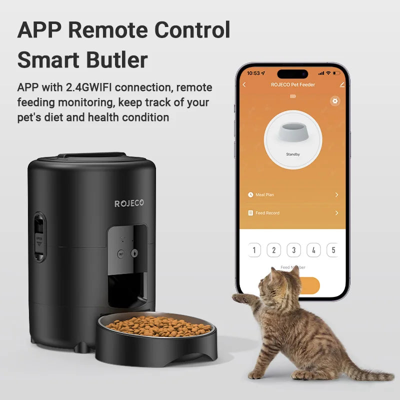 ROJECO 2L Automatic Pet Feeder Smart Cat Food Kibble Dispenser Button Version Smart Control Auto Dog Feeder For Cat Dog Supplies