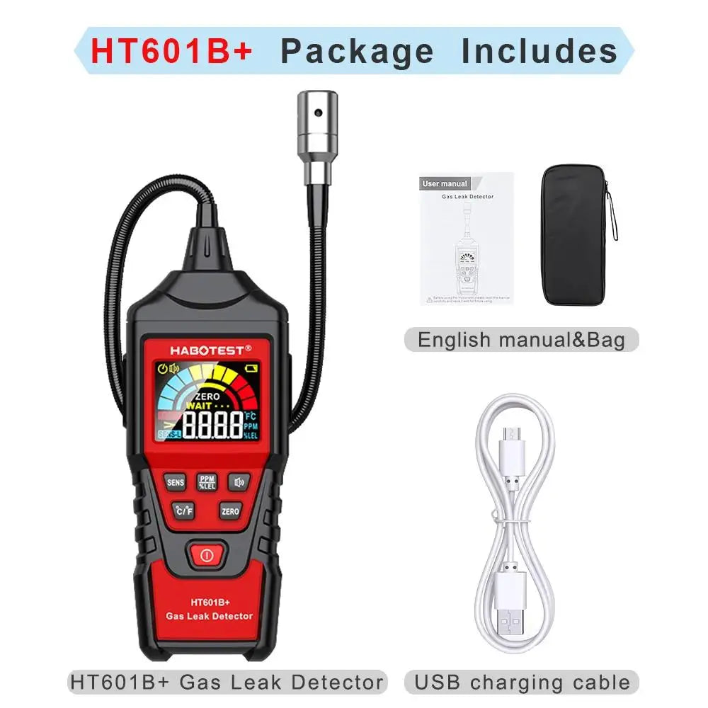 HABOTEST HT601A HT601B Gas Leak Detector 0-1000PPM Sound & Screen Alarm Combustible Flammable Natural Methane Gas Detector
