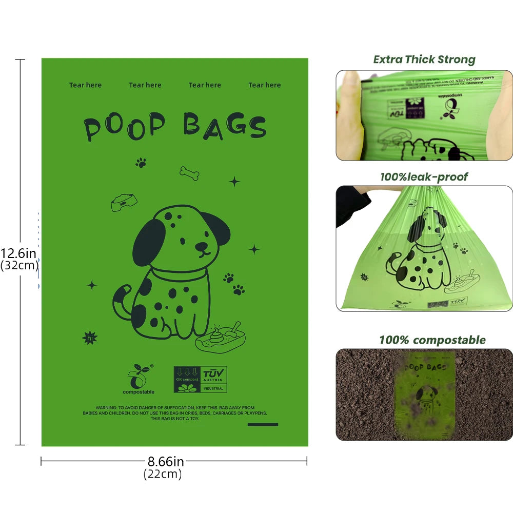 Certified Compostable Dog Poop Bags Biodegradable Poop Bags for Dog Leakproof Plant Based Extra Thick Eco-Friendly Pet Waste bag
