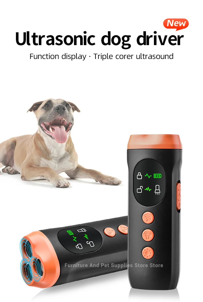 New portable outdoor dog repellent, high-power intelligent cat repellent, anti barking ultrasonic dog repellent with flashlight