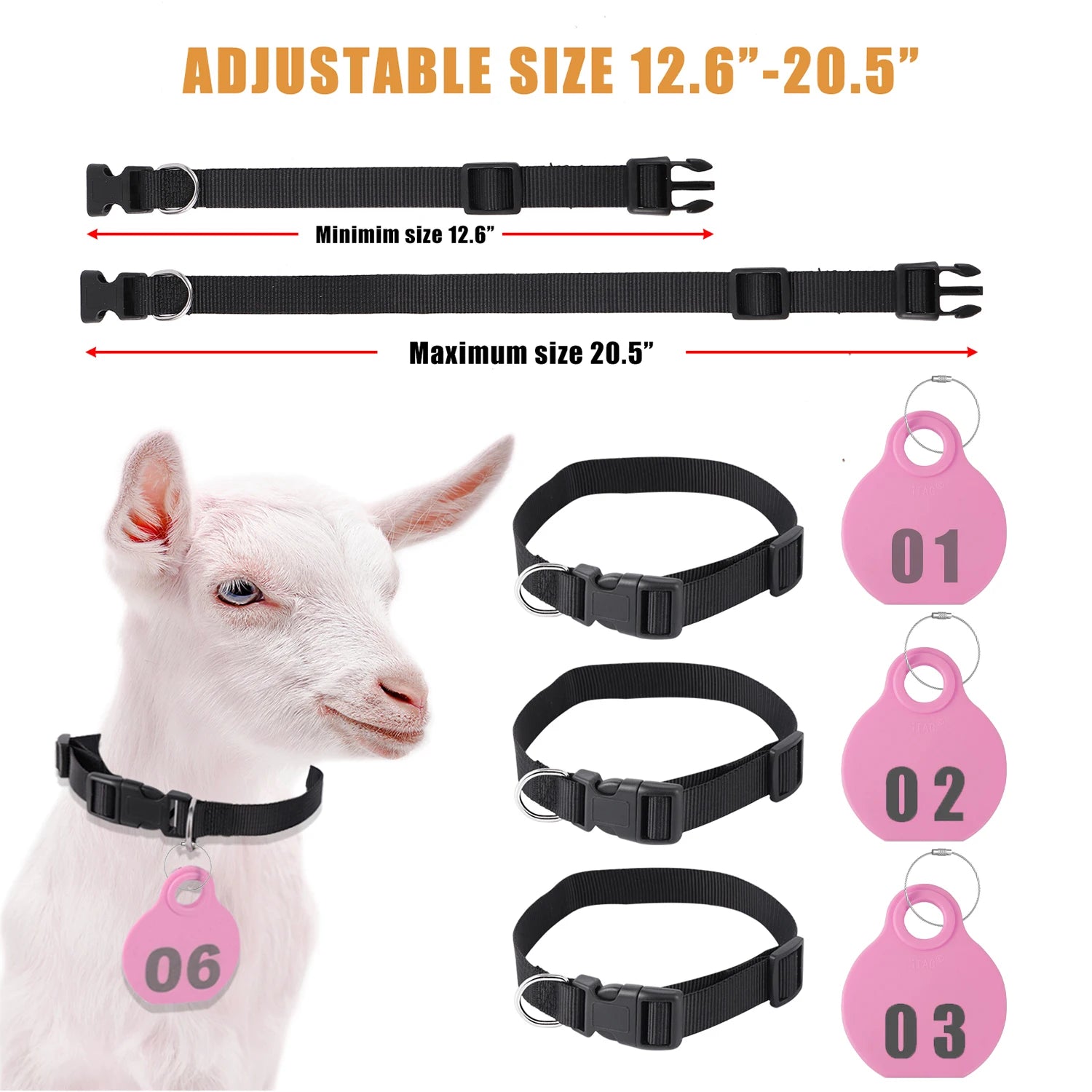 28 Pcs Farm Sheep Calf Sheep Animal Tag With Double Sided Numbers 01-84 Adjustable Pet Livestock Tag Collar Marking Label Collar