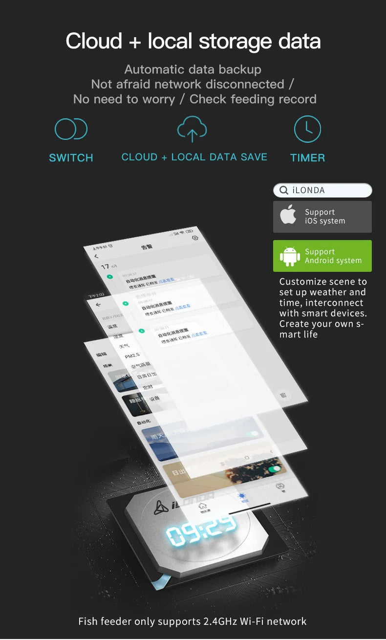 Ilonda Wifi Fish Feeder Organ Smart Control Aquarium Tank Automatic Feeding Device Timing Fishing Equipment Accessories Carp