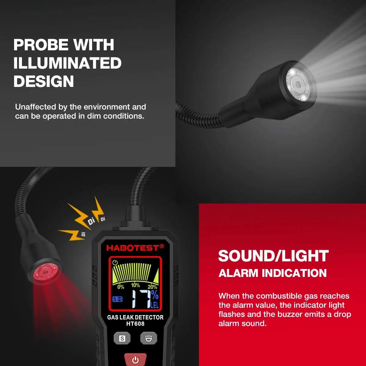 HABOTEST HT608 Natural Gas Leak Detector Sound & Screen Alarm Combustible Flammable Methane Gas Leak Detector Location Determine