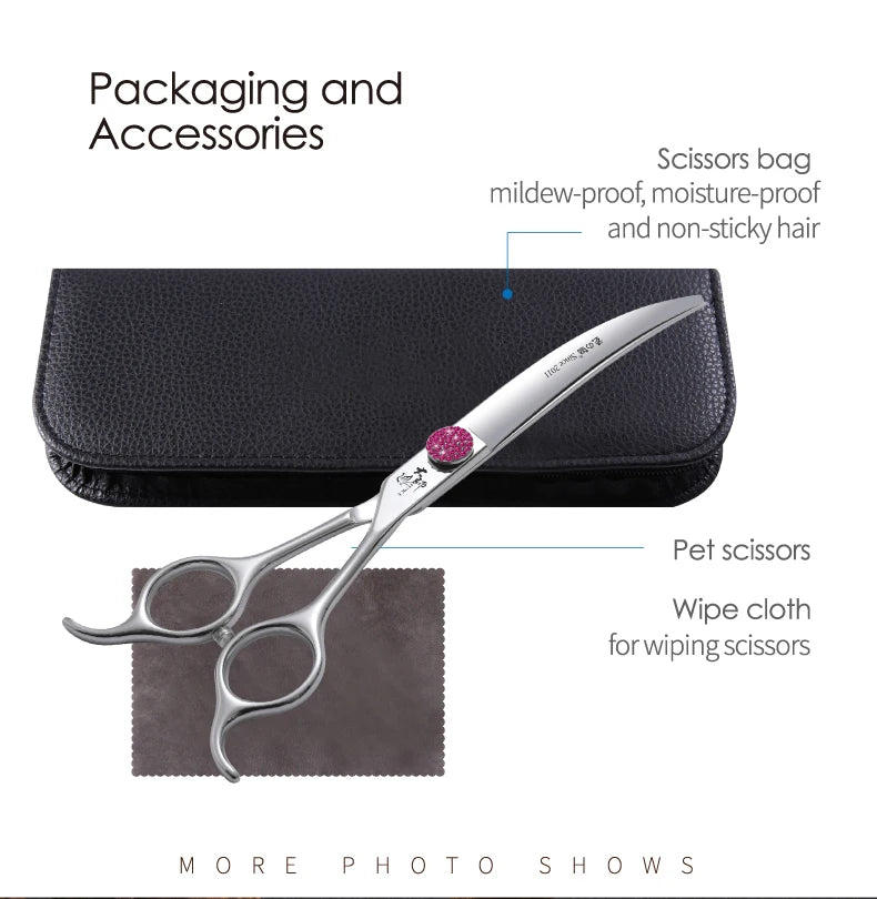 Fenice Pink Diamond Screw Pet Super Curved Scissors 45° 6.5/7.5inch Pet Dog Grooming Scissors Trimming Shear For Pet Beauticians