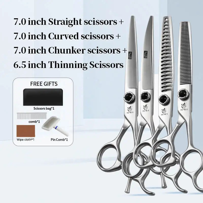 Fenice 6.5/7.0/7.5 Inch Pet Grooming Scissors Set Dog Hair Trimming Shears Cutting Thinning Curved Scissor Kit for Family Use