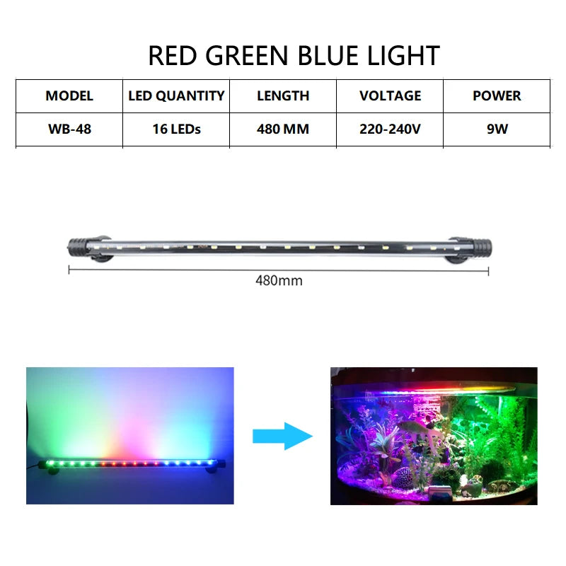 Aquarium Light LED Waterproof Fish Tank Light Underwater Fish Lamp Aquariums Decor Lighting Plant Lamp 18-58CM 220-240V 5730chip