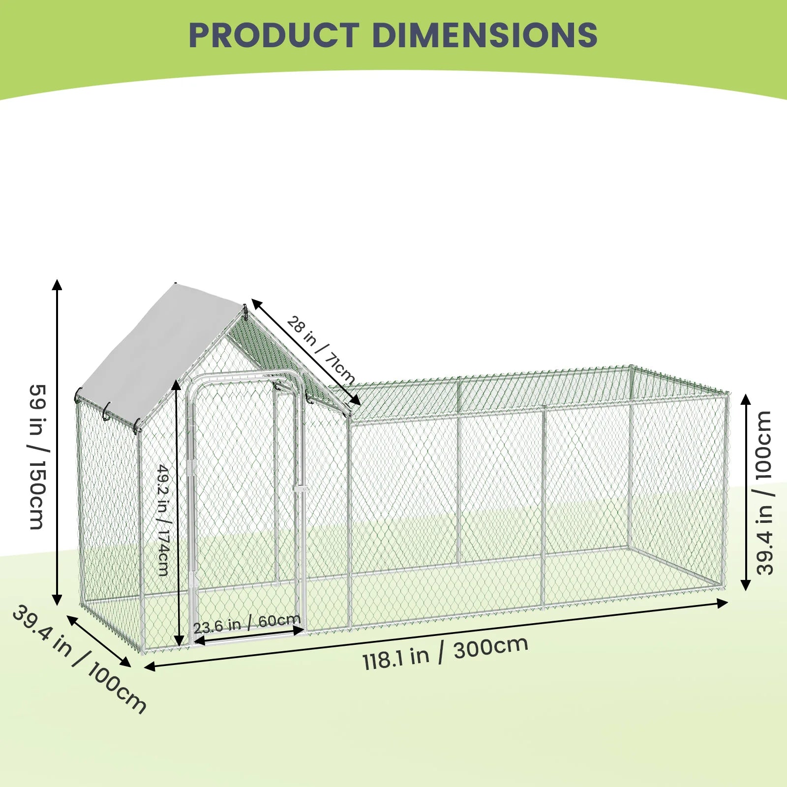 Flat Style Poultry Cage, Poultry Cage with Waterproof Cover, Walk-in Metal Poultry Cage for Outdoor Backyard Farm, Chicken Coop