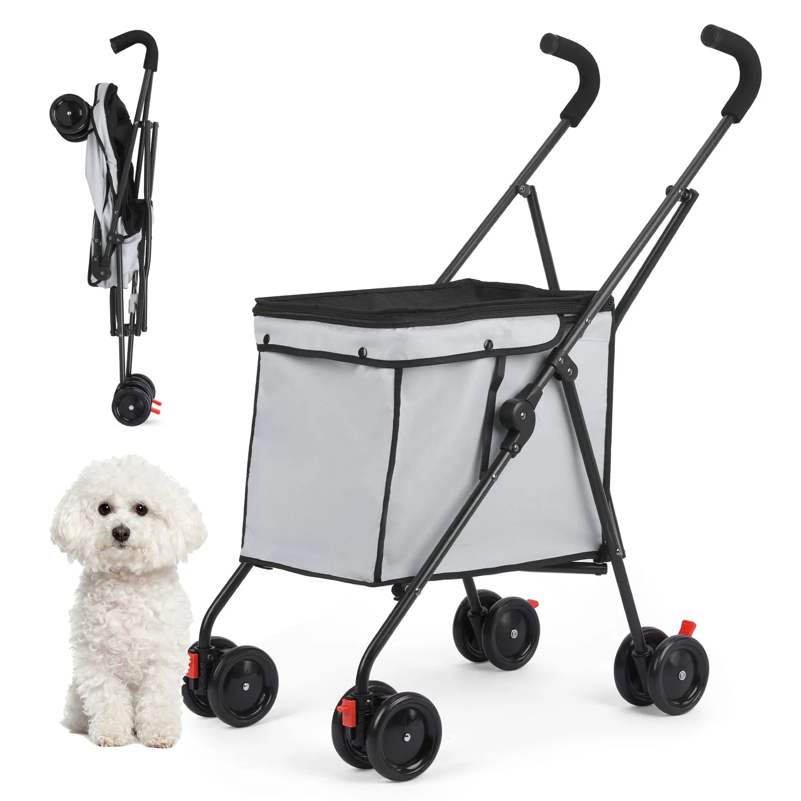 Wedyvko Shopping Trolley 33lbs 4 Wheels Dog Stroller Rotate Pink Pet Puppy StrollerTravel Hand Cart Folding einkaufswagen